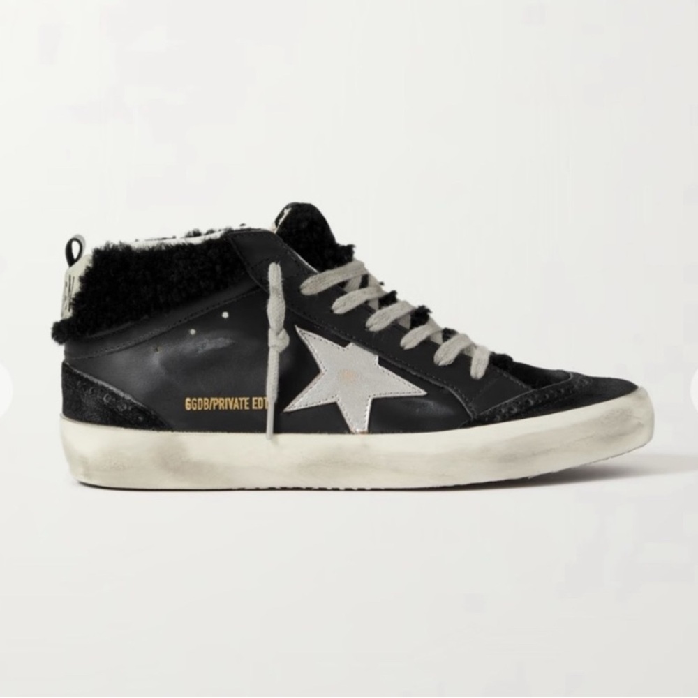 Golden Goose Mid Star Black Suede Shearling Sneakers Women’s 7